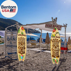 2 PCS Tiki Bar Surfboard Yard Signs Surfboard Beach Signs with Stakes Hawaiian L