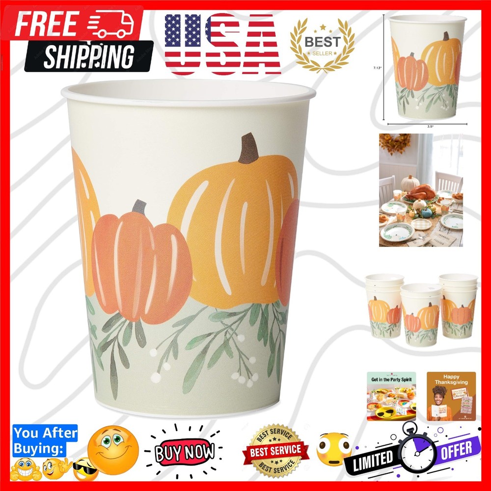 Reusable 8-Count Plastic Cups with Pumpkin Design – Perfect for Fall Parties