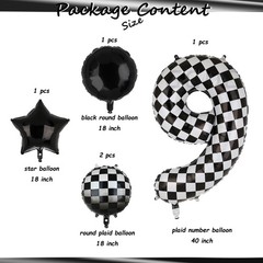 40 Inch Checkered Number Balloon 9 Black and White Race Car Birthday Balloons…