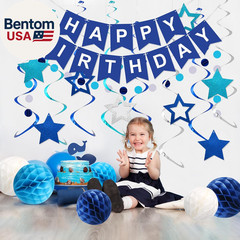 Birthday Decorations, Happy Birthday Banner with Honeycomb Balls, Stars Hanging
