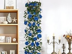 5 Pack Artificial Royal Blue Rose Vines Floral Garlands Total 32.5 Ft Fake Vine