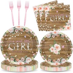 96Pcs Spring Floral Baby Shower Party Decoration Rustic Girl Baby Shower Paper