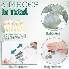 3 Pcs Sage Green Disposable Tablecloth Happy Birthday Table Cover 54 x 108
