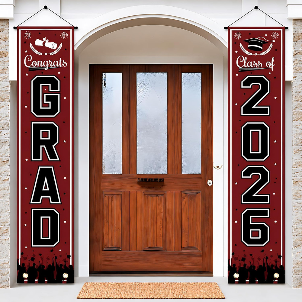 Graduation Decorations 2026 2027- Maroon Congrats Grad Porch Banner for Graduati