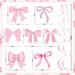 Pink Bow Hanging Swirls Decorations Coquette Birthday Girl Ceiling 20 PCS