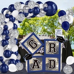 Navy Blue Graduation Decorations 2026 – 4 Balloon Boxes, 139pcs Arch Kit & Light
