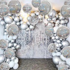 Disco Party Decorations, Disco Balloons for 70s 80s 22 Inch Large Silver Irid…