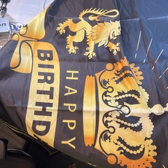 Happy Birthday Backdrop Banner Black Gold Lion Crown 71×43 Inches
