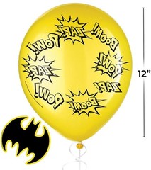 BATMAN DC COMICS SUPERHERO PARTY DECOR KIT (6 Balloons & 6 Bat Stick Ons) NEW