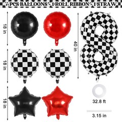 Checkered Number 8 Balloon, 40 Inch Large Foil Race Car Number Balloons, Big …