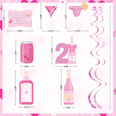 21St Birthday Hanging Swirls Decorations, Pink Champagne Wine Bottle 21St Birthd