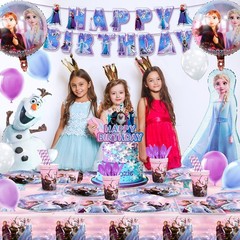 Frozen Party Decorations Disney Princess Birthday Tableware Plate Cups Balloons