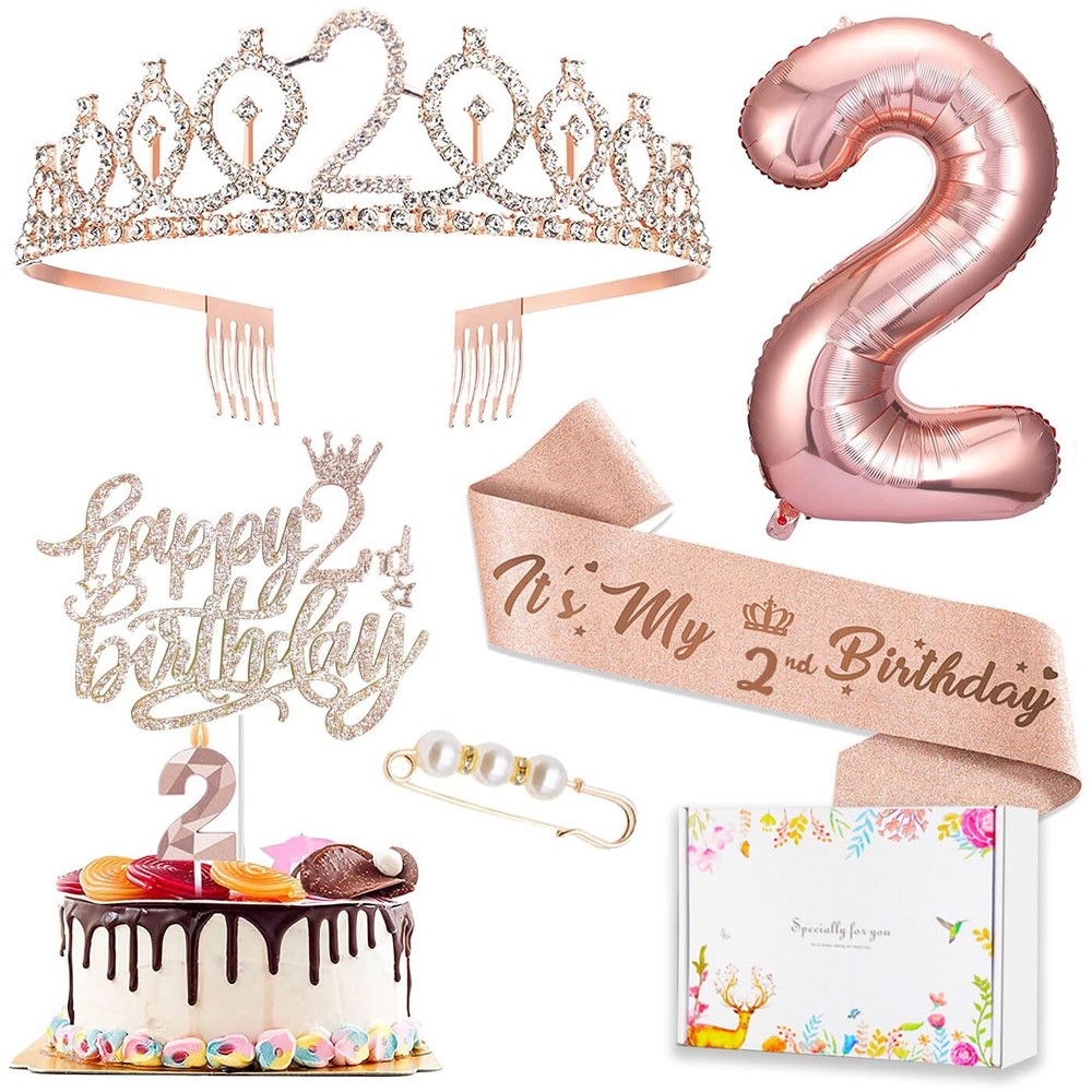 2nd Birthday Decorations for Baby Girls, Including 2 year old Birthday Cake T…
