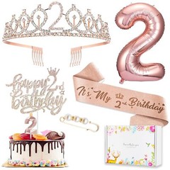 2nd Birthday Decorations for Baby Girls, Including 2 year old Birthday Cake T…