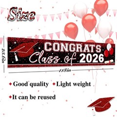 Large Congrats Class of 2026 Banner Red Backdrop Graduation 2026 Yard Sign fo