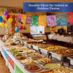 Mexican Party Banners (5 Pack with 10 Plastic Flags per Banner) – Papel Picad…