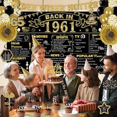 65th Birthday Decorations Kit – Black Gold Happy 65th Banner