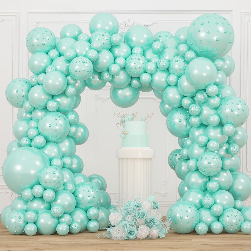 Double Pearl Teal Blue Stuffed Balloons Different Sizes 116Pcs 5/10/12/18 Inch T