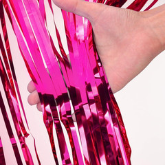 2 Pcs 3.2ft x 8.2ft Shiny Hot Pink Metallic Tinsel Foil Fringe Curtains Photo Bo