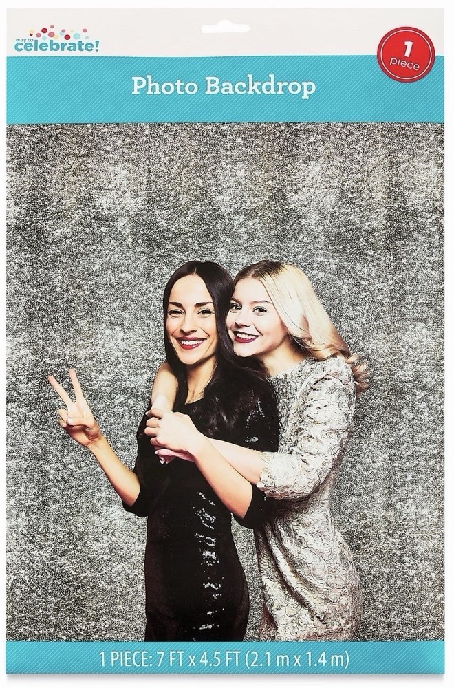 Way To Celebrate Silver Glitter Photo Backdrop