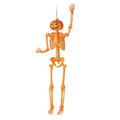 5 Ft. Posable Orange Pumpkinhead Skeleton Halloween Decoration – Morris Costumes
