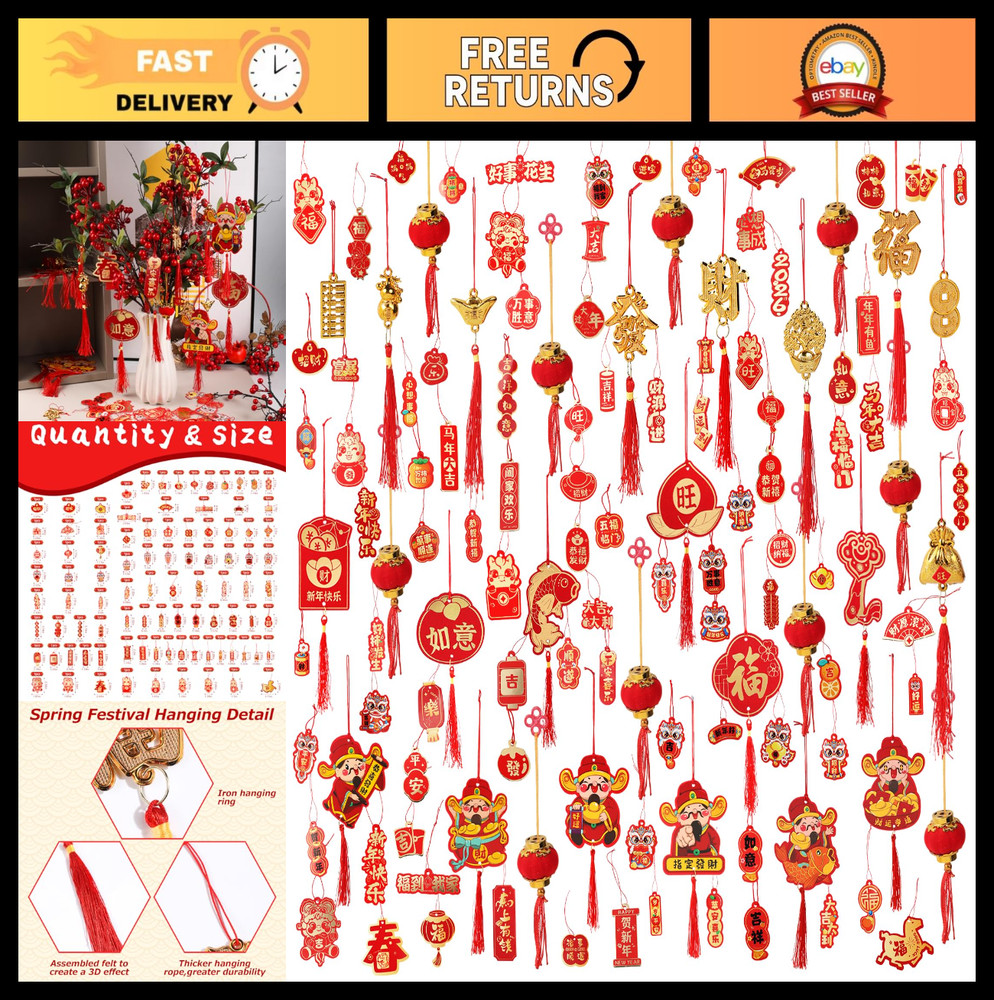 176 Pcs Lunar New Year Decorations 2026 – Red Lanterns, Gold Ornaments, Spring F