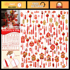176 Pcs Lunar New Year Decorations 2026 – Red Lanterns, Gold Ornaments, Spring F