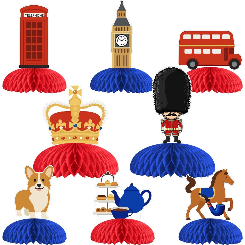 8 Pcs British UK Honeycomb Centerpieces Decorations, London Table Toppers Dec…