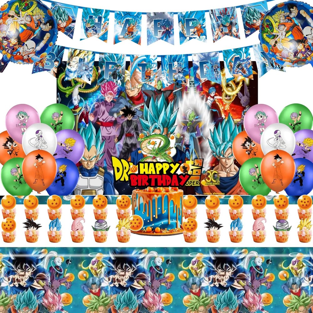 42PCS Dragon Ball Birthday Party Supplies: Banner, Cake Topper, Tablecloth, B…