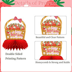 Strawberry Baby Shower Decorations, 12PCS Berry Sweet Honeycomb Centerpieces