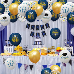 2025 Graduation Party Decorations, 68Pcs Graduation Balloons Blue and Gold Grad
