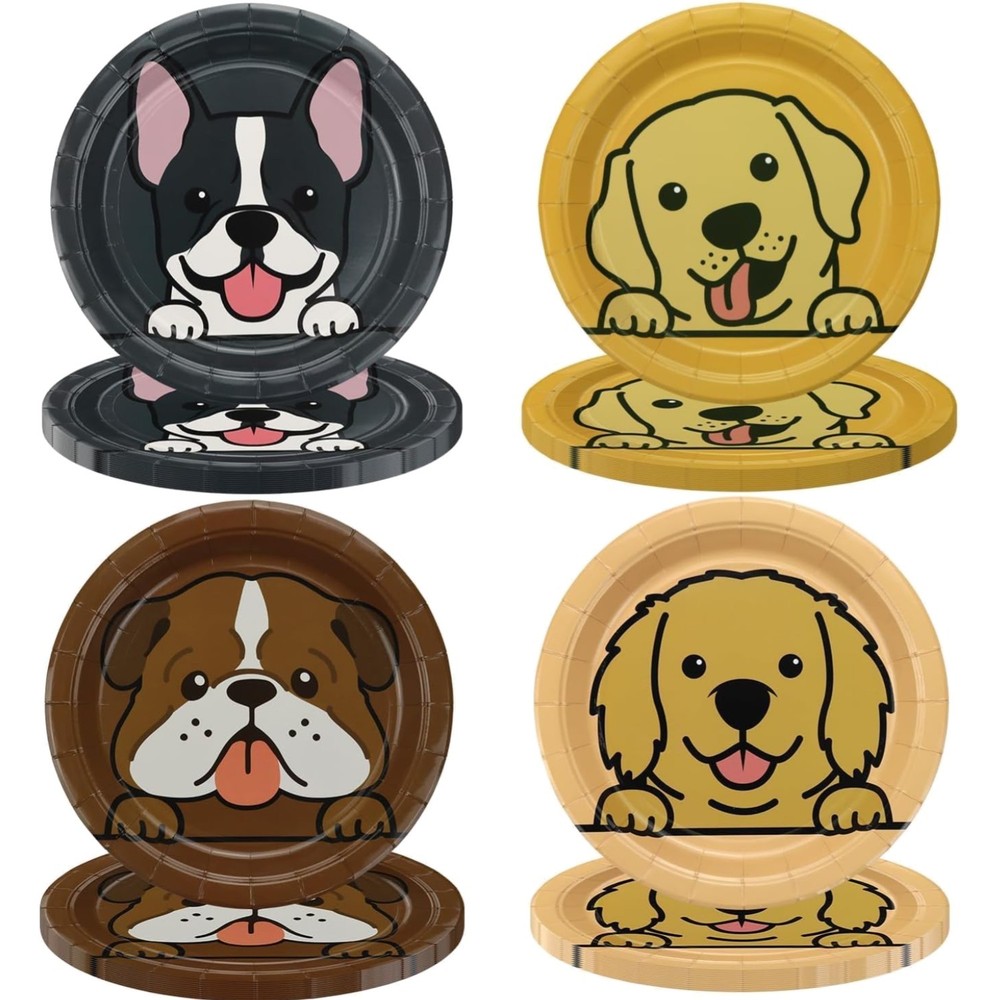 Dog Birthday Party Paper Plates 40 Pcs 9 Inch Round Cute Cartoon