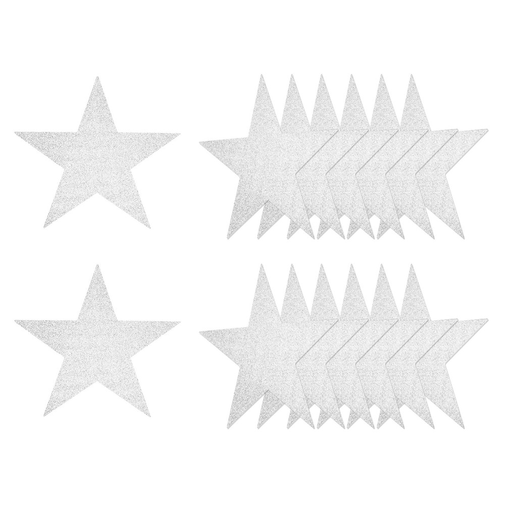 15 Pcs 11 Inch Double Printed Glitter Star Cutouts, Silver White