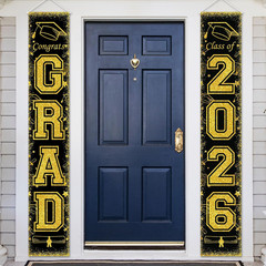 2Pcs 2026 Graduation Porch Banner Class of 2026 Congrats Grad Door Sign Decor