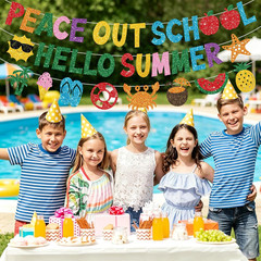 Glittery Peace Out School Hello Summer Banner NO-DIY Colorful Last Day of School