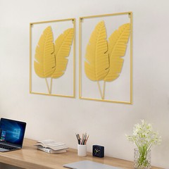 2PCS Wall Decorations Gold Iron Leaf Wall Hanging Home Decor w/Frame Wall Decor
