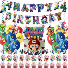 48Pcs Latest Mario Birthday Party Supplies, Party Decorations Set Include Banner