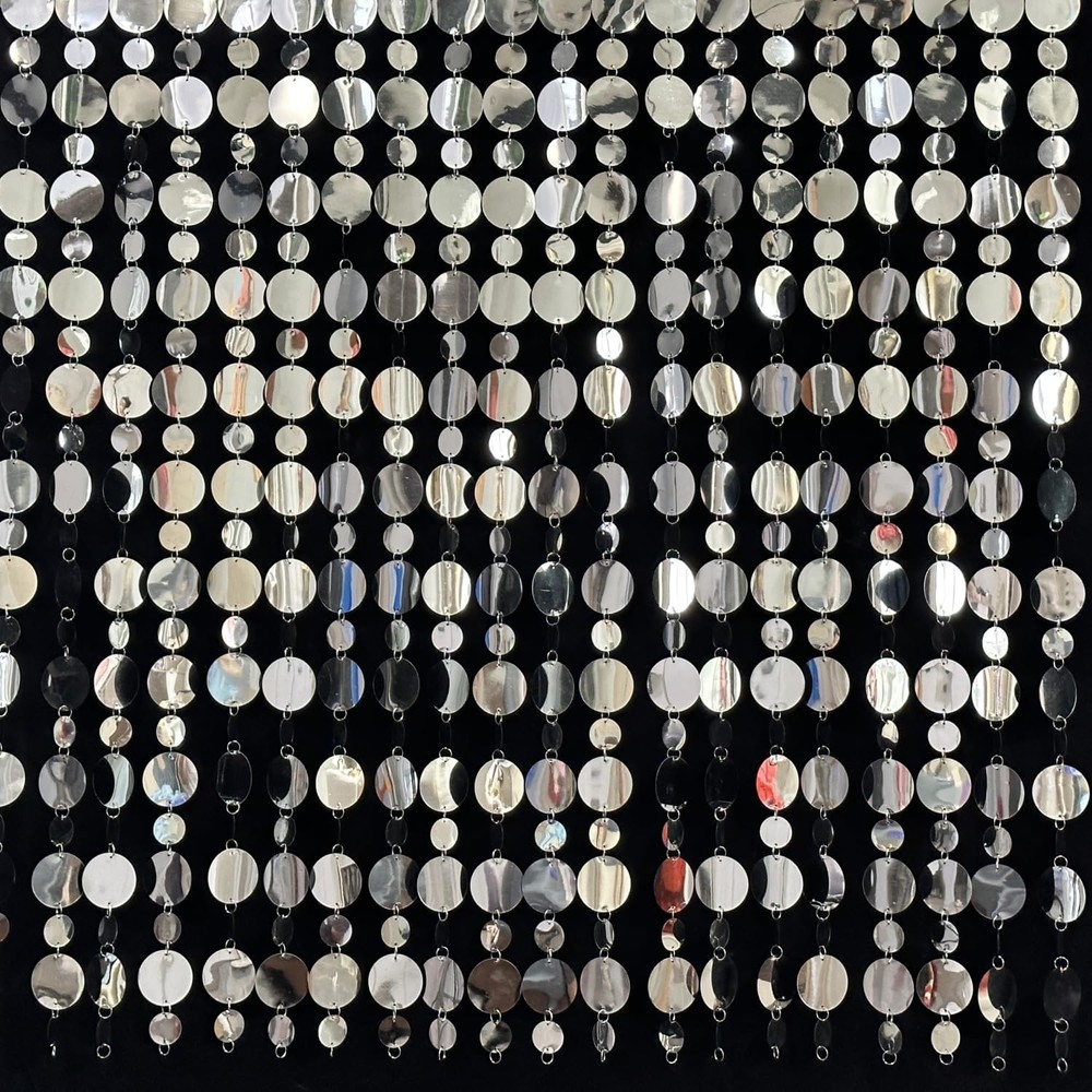 Silver Shimmer Wall Backdrop, 20 Packs Silver Sequin Curtain Circle Dots Garl…