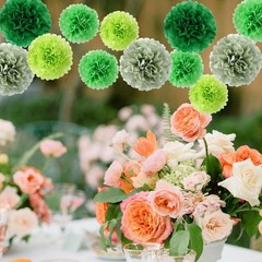 16 PCS Green Tissue Paper Pom Poms Flowers Groovy Birthday Party Decor