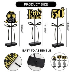50th Black Gold Glitter Centerpieces for 50th Birthday Table Decorations,Wood…