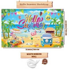 Summer Party Decorations, Hello Summer Beach Party Backdrop Banner for Hello