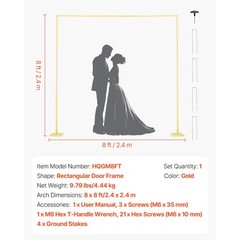 8 x 8 ft Square Gold Metal Arch Backdrop Stand for Weddings and Parties