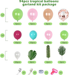 132Pcs Tropical Flamingo Balloons Garland Kit, 40» Coconut Tree Foil Flamingo B