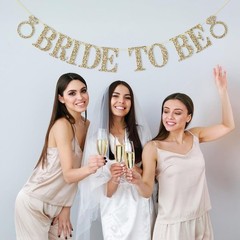 Bride to Be Banner Bachelorette Decor Gold Glitter Wedding Party Signs