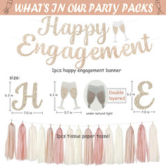 Engagement Party Decorations, Champagne-Gold Glitter Happy Engagement Banner