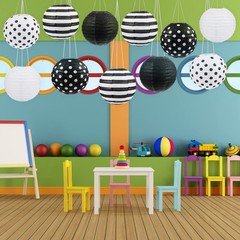 Treela Black and White Paper Lanterns Back to School Classroom Decorative 8″