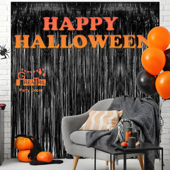 Black Tinsel Backdrop Curtain – Tinsel Curtain Party Backdrop Streamers for Wiz