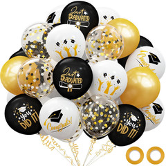 2025 Graduation Party Decorations, 68Pcs Graduation Balloons Black and Gold Grad