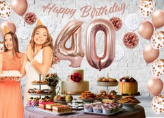 Rose Gold 40th Birthday Decorations for Women – 40″ Number Balloons & More