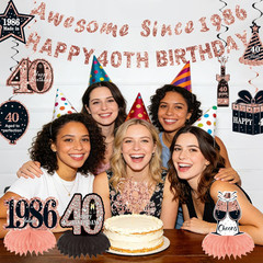 12 Pcs 40Th Birthday Decorations for Women Her,Black Rose Gold Happy 40Th Birthd